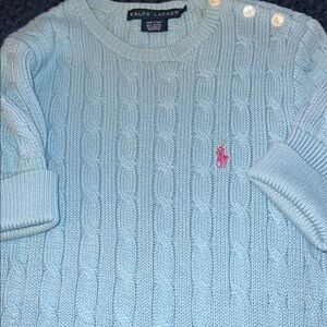 Ralph Lauren Ladies Small Pastel  Baby Blue Cable Knit Short Sleeve Sweater